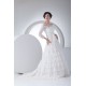 A-Line Satin Lace Fine Netting Off-the-Shoulder Wedding Dresses 2030236