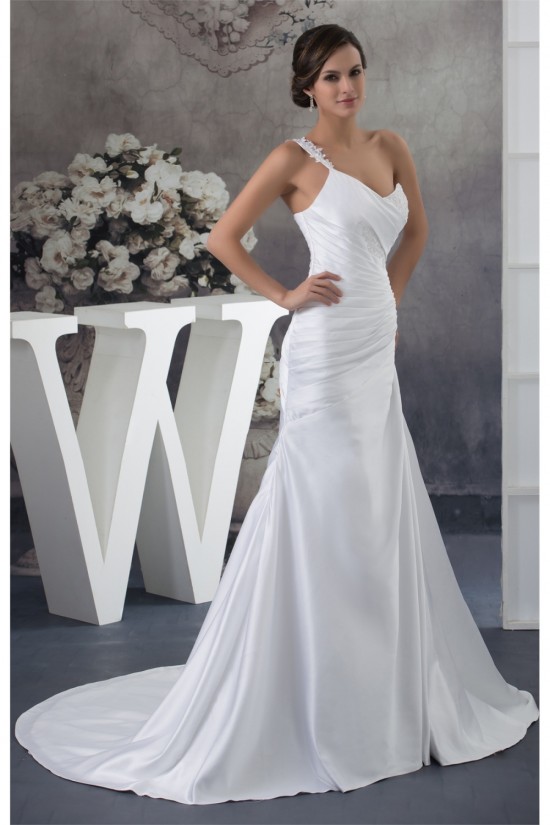 A-Line Satin Lace Sleeveless New Arrival One-Shoulder Wedding Dresses 2030237 A-Line Satin Lace Sleeveless New Arrival One-Shoulder Wedding Dresses 2030237