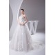 A-Line Sleeveless One-Shoulder Satin Fine Netting Wedding Dresses 2030239