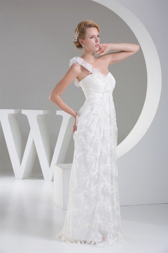 Sheath/Column One-Shoulder Lace Organza Wedding Dresses 2030242 Sheath/Column One-Shoulder Lace Organza Wedding Dresses 2030242
