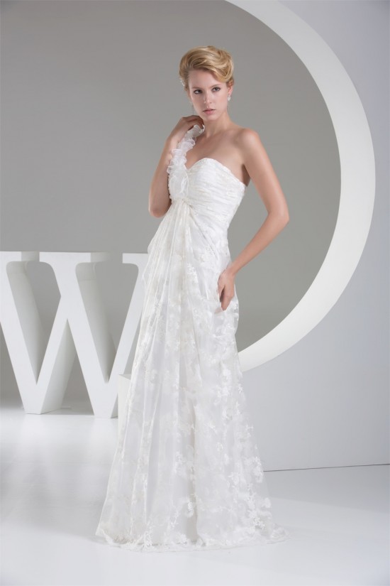 Sheath/Column One-Shoulder Lace Organza Wedding Dresses 2030242 Sheath/Column One-Shoulder Lace Organza Wedding Dresses 2030242