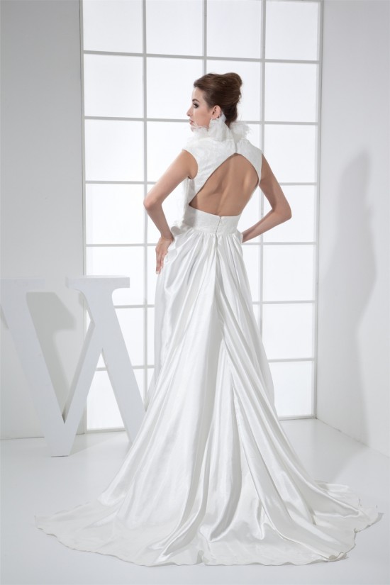 Organza Elastic Woven Satin Sleeveless High-Neck Wedding Dresses 2030248 Organza Elastic Woven Satin Sleeveless High-Neck Wedding Dresses 2030248