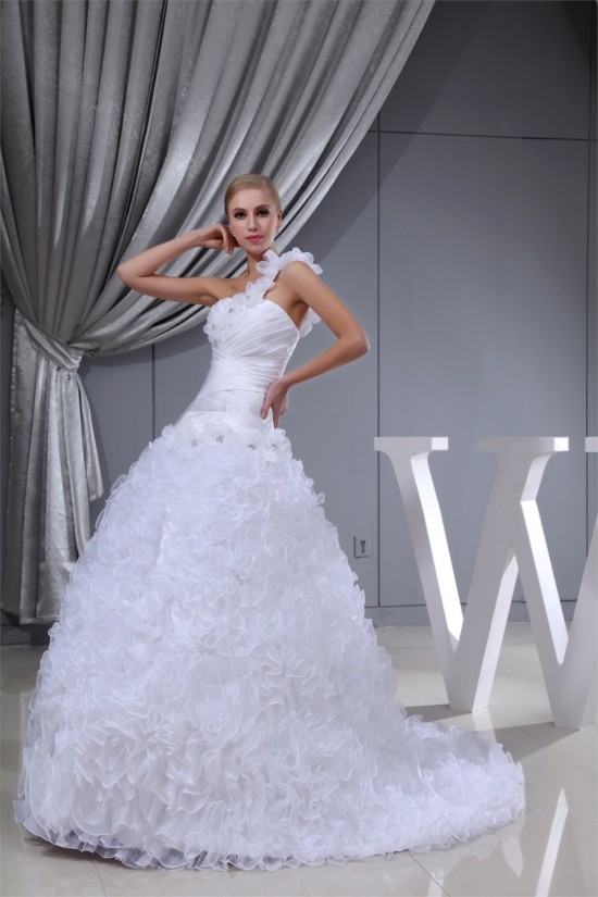 Princess Sleeveless One-Shoulder Satin Organza Wedding Dresses 2030254 Princess Sleeveless One-Shoulder Satin Organza Wedding Dresses 2030254