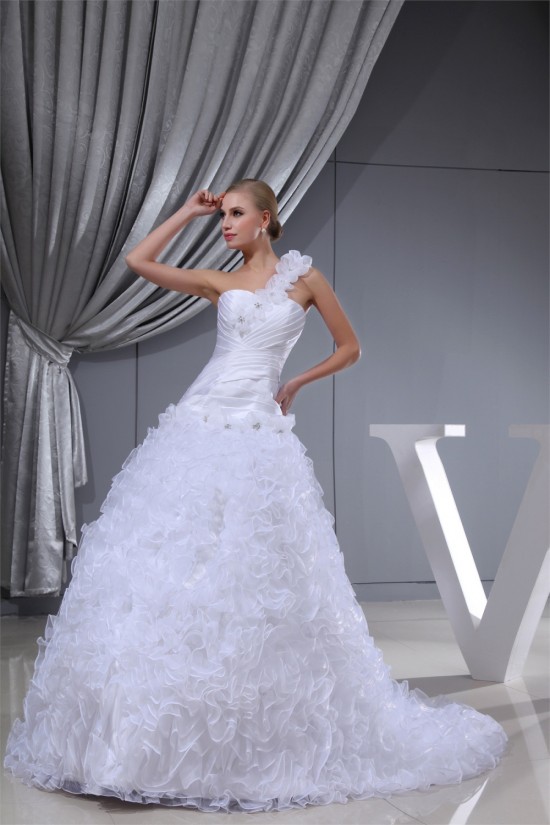 Princess Sleeveless One-Shoulder Satin Organza Wedding Dresses 2030254 Princess Sleeveless One-Shoulder Satin Organza Wedding Dresses 2030254