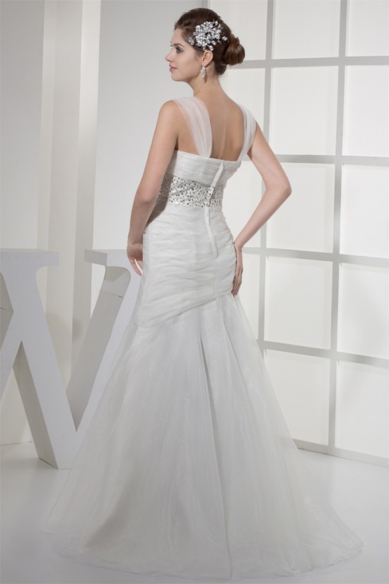 Mermaid/Trumpet Satin Fine Netting Straps Wedding Dresses 2030271