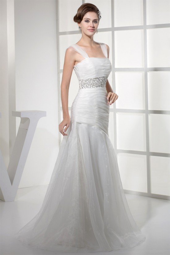 Mermaid/Trumpet Satin Fine Netting Straps Wedding Dresses 2030271