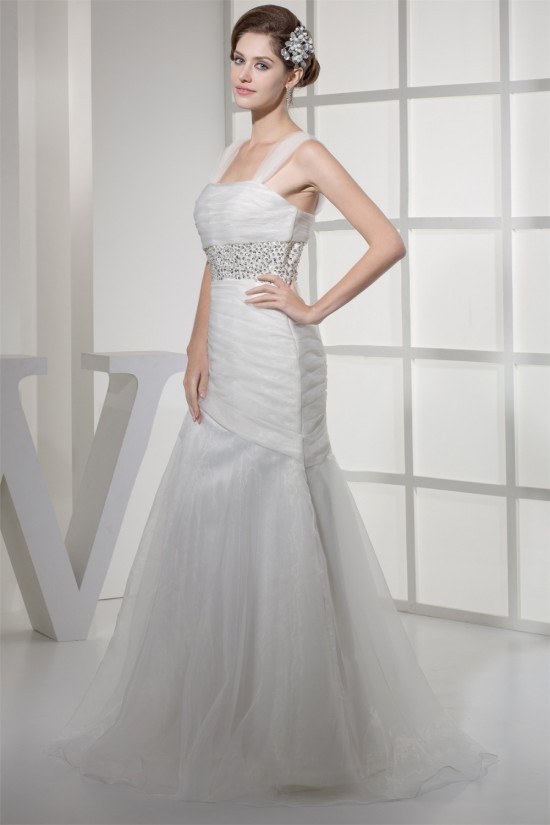 Mermaid/Trumpet Satin Fine Netting Straps Wedding Dresses 2030271