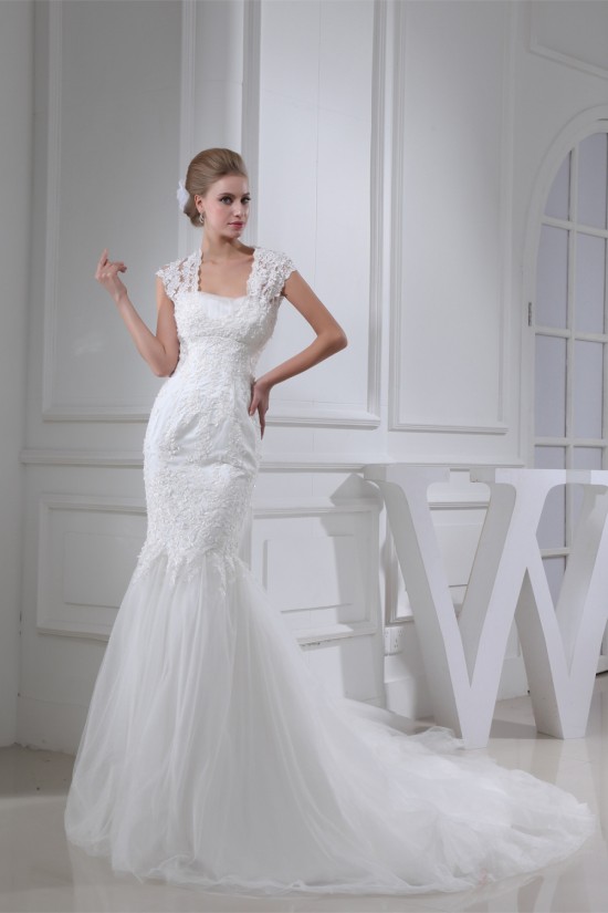 Trumpet/Mermaid Satin Beaded Lace Fine Netting Wedding Dresses 2030276 Trumpet/Mermaid Satin Beaded Lace Fine Netting Wedding Dresses 2030276
