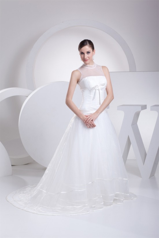 A-Line Satin Organza Fine Netting Sleeveless Wedding Dresses 2030288