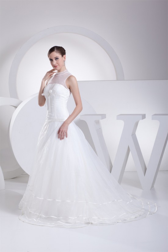 A-Line Satin Organza Fine Netting Sleeveless Wedding Dresses 2030288