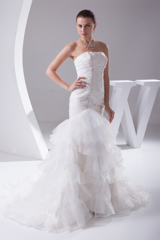 Trumpet/Mermaid Beaded Strapless Wedding Dresses 2030292