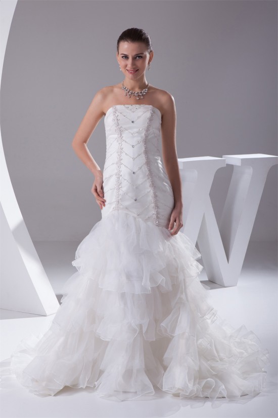 Trumpet/Mermaid Beaded Strapless Wedding Dresses 2030292