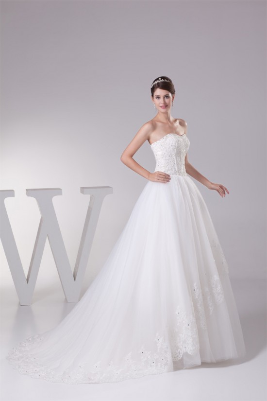 Satin Organza Sleeveless A-Line Sweetheart New Arrival Lace Wedding Dresses 2030294