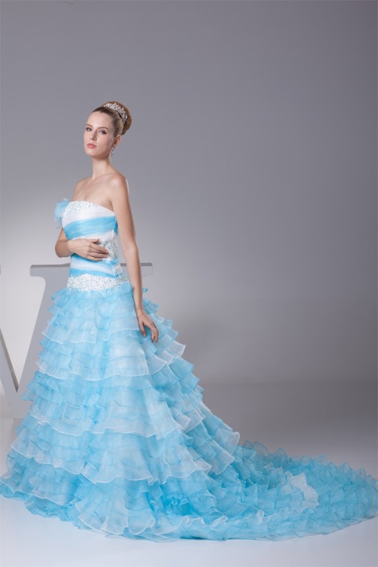 A-Line Strapless Beaded Lace Wedding Dresses with Color 2030295