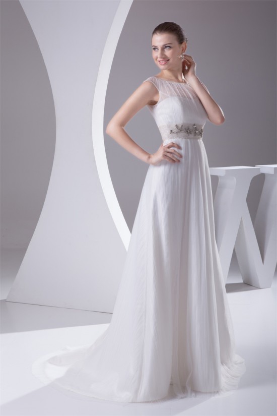 Satin Ruffled Netting Sheath/Column Sleeveless Most Beautiful Wedding Dresses 2030302