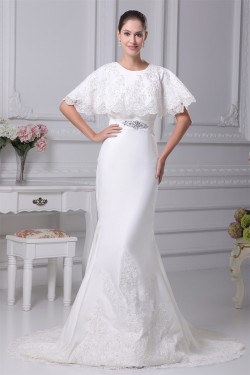 Mermaid/Trumpet Satin Sleeveless Scoop Lace Wedding Dresses 2030304