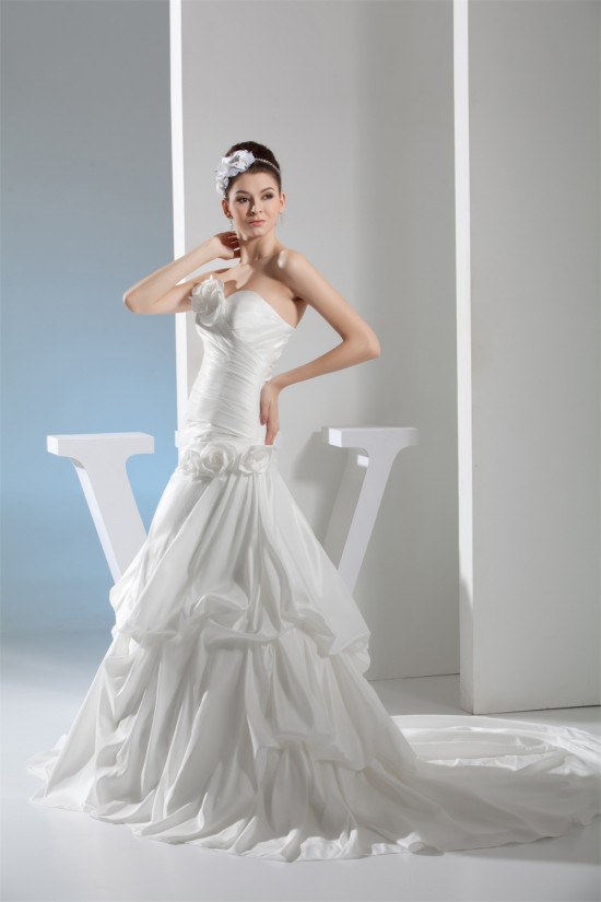 A-Line Satin Taffeta Sleeveless Strapless Wedding Dresses 2030308