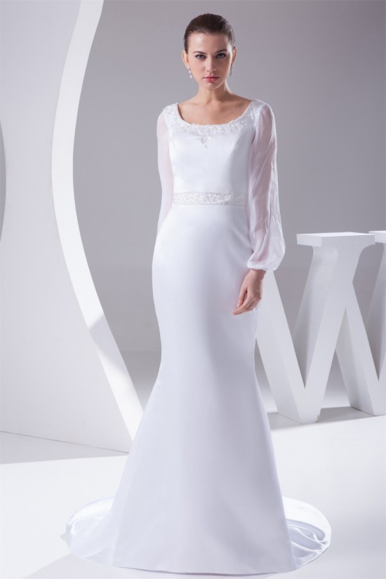 Mermaid/Trumpet Chiffon Satin Long Sleeve Scoop Wedding Dresses 2030313 Mermaid/Trumpet Chiffon Satin Long Sleeve Scoop Wedding Dresses 2030313