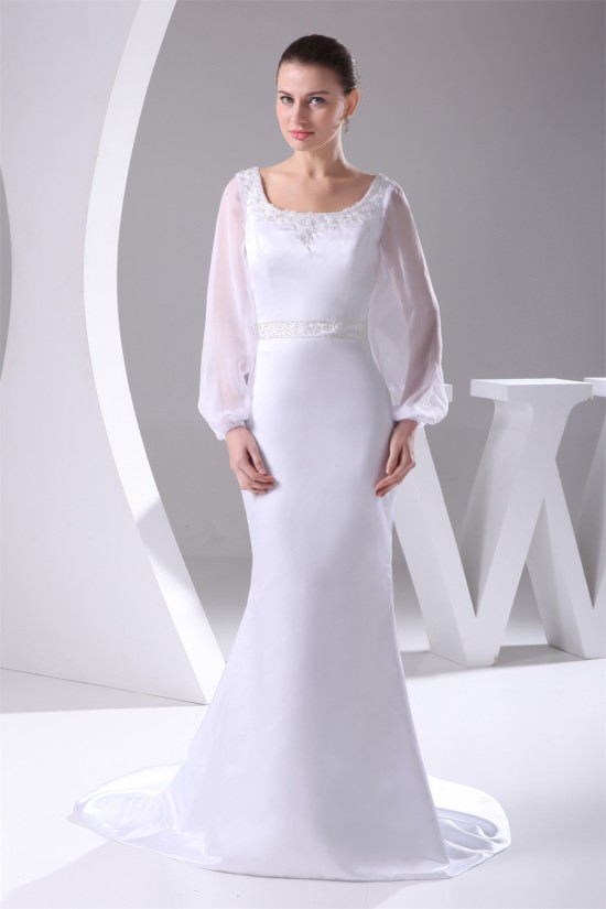 Mermaid/Trumpet Chiffon Satin Long Sleeve Scoop Wedding Dresses 2030313 Mermaid/Trumpet Chiffon Satin Long Sleeve Scoop Wedding Dresses 2030313
