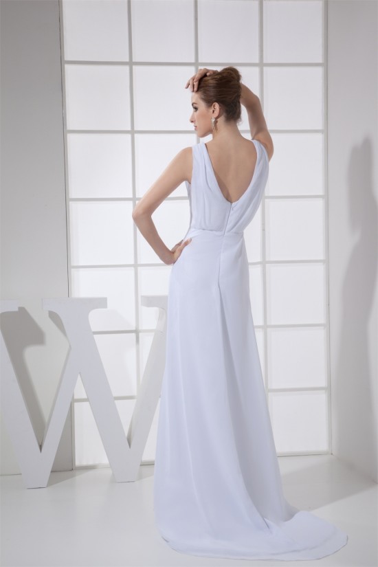 Sheath/Column Sleeveless Chiffon Scoop Wedding Dresses 2030316