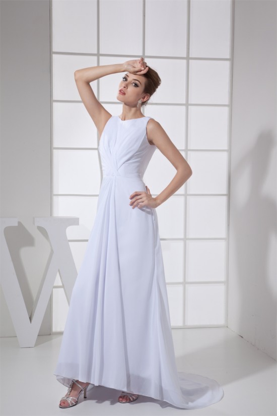 Sheath/Column Sleeveless Chiffon Scoop Wedding Dresses 2030316