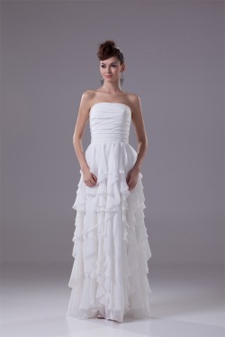 Sheath/Column Chiffon Strapless Floor-Length Wedding Dresses 2030319