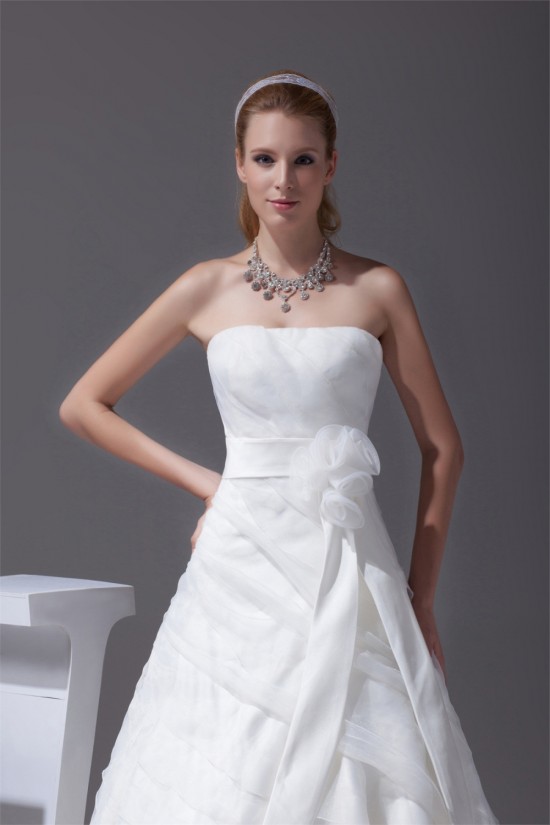 A-Line Satin Organza Sleeveless Strapless Wedding Dresses 2030349