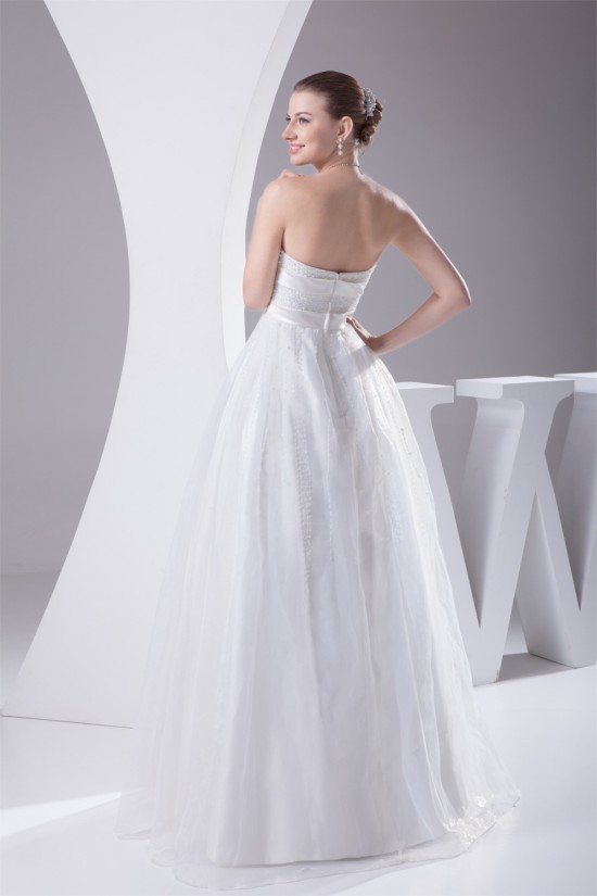 Sleeveless A-Line Satin Organza Strapless Sweet Wedding Dresses 2030351
