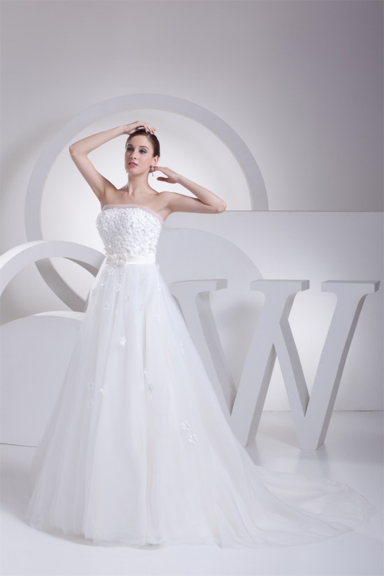 Sleeveless A-Line Strapless Satin Organza Fine Netting Sweet Wedding Dresses 2030354 Sleeveless A-Line Strapless Satin Organza Fine Netting Sweet Wedding Dresses 2030354