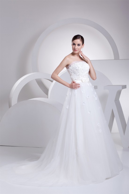 Sleeveless A-Line Strapless Satin Organza Fine Netting Sweet Wedding Dresses 2030354 Sleeveless A-Line Strapless Satin Organza Fine Netting Sweet Wedding Dresses 2030354