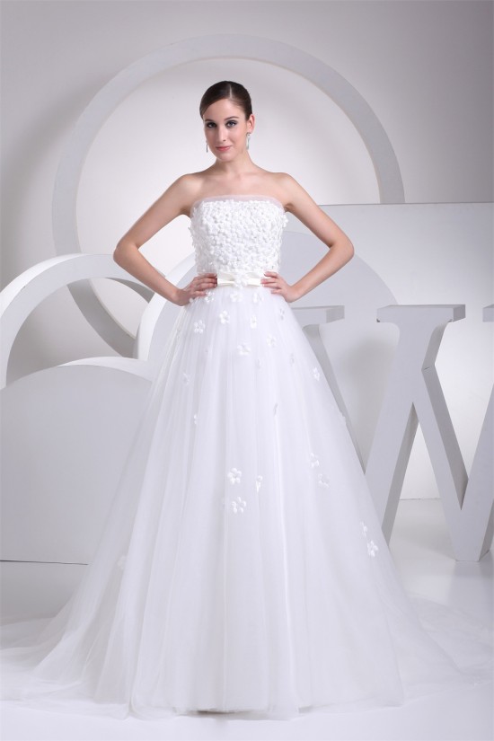 Sleeveless A-Line Strapless Satin Organza Fine Netting Sweet Wedding Dresses 2030354 Sleeveless A-Line Strapless Satin Organza Fine Netting Sweet Wedding Dresses 2030354