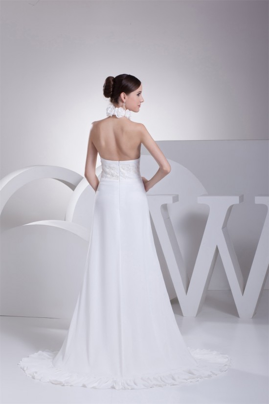 A-Line Halter Chiffon Silk like Satin Wedding Dresses 2030366 A-Line Halter Chiffon Silk like Satin Wedding Dresses 2030366