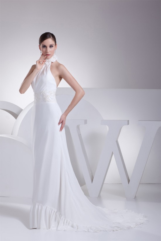 A-Line Halter Chiffon Silk like Satin Wedding Dresses 2030366 A-Line Halter Chiffon Silk like Satin Wedding Dresses 2030366