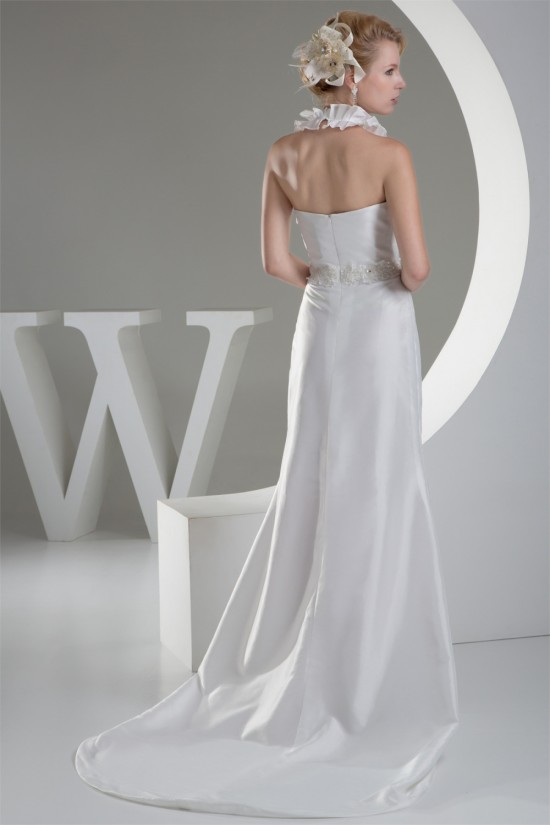 Sleeveless Halter Lace Taffeta Sheath/Column Sweet Wedding Dresses 2030367 Sleeveless Halter Lace Taffeta Sheath/Column Sweet Wedding Dresses 2030367