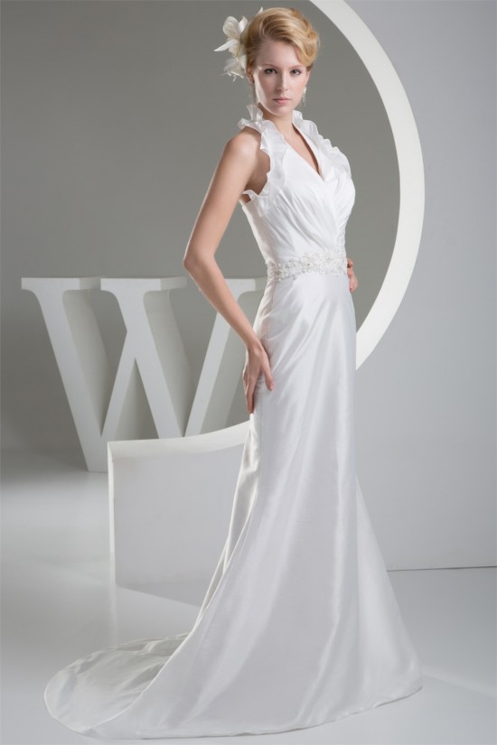 Sleeveless Halter Lace Taffeta Sheath/Column Sweet Wedding Dresses 2030367 Sleeveless Halter Lace Taffeta Sheath/Column Sweet Wedding Dresses 2030367