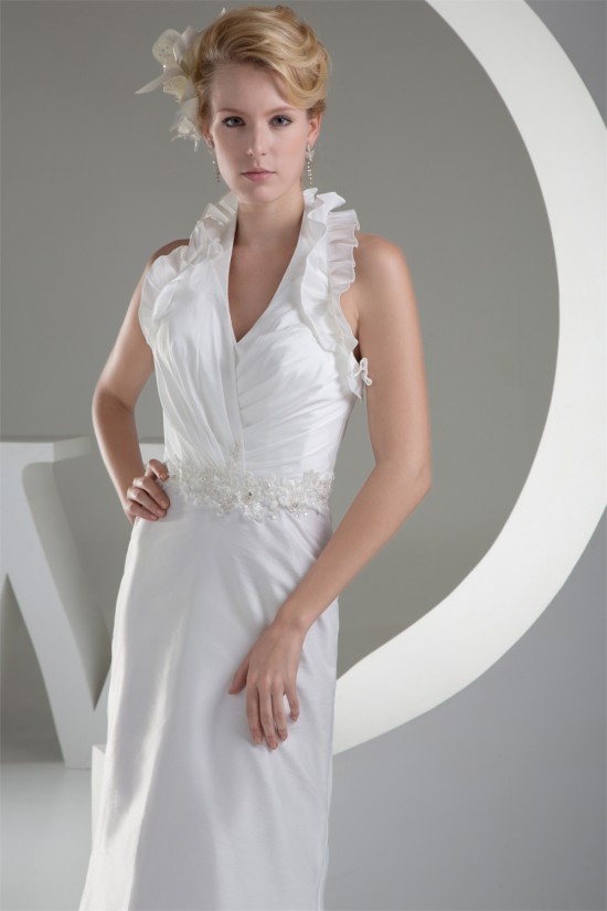 Sleeveless Halter Lace Taffeta Sheath/Column Sweet Wedding Dresses 2030367 Sleeveless Halter Lace Taffeta Sheath/Column Sweet Wedding Dresses 2030367