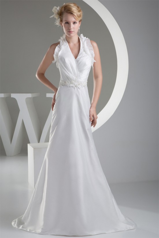 Sleeveless Halter Lace Taffeta Sheath/Column Sweet Wedding Dresses 2030367 Sleeveless Halter Lace Taffeta Sheath/Column Sweet Wedding Dresses 2030367