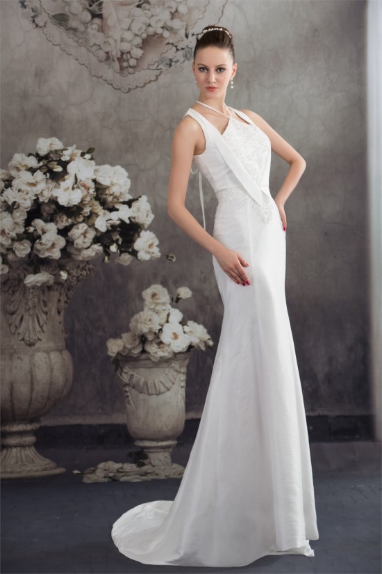 Mermaid/Trumpet Sleeveless Lace Taffeta Straps Reception Wedding Dresses 2030372