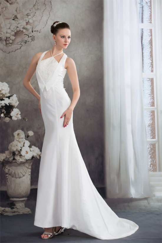 Mermaid/Trumpet Sleeveless Lace Taffeta Straps Reception Wedding Dresses 2030372