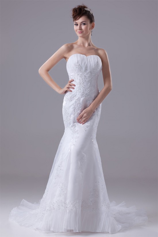 Mermaid/Trumpet Sleeveless Satin Lace LOrganza New Arrival Wedding Dresses 2030374 Mermaid/Trumpet Sleeveless Satin Lace LOrganza New Arrival Wedding Dresses 2030374