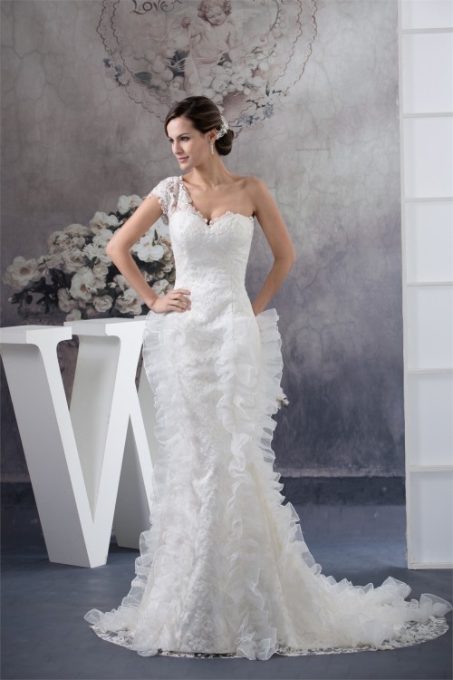 Acadia | A-Line Off the Shoulder Ruffle Tiered Tulle Long Prom Dress