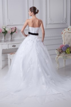 Ball Gown Sleeveless Princess Strapless Lace Satin Fine Netting Wedding Dresses 2030381
