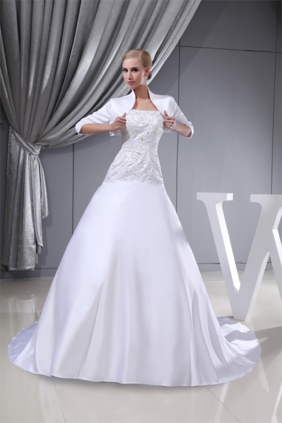 Sleeveless Satin Fine Netting Spaghetti Straps Beaded Wedding Dresses 2030386