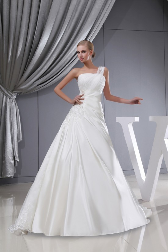 A-Line Satin Lace Organza One-Shoulder Wedding Dresses 2030392 A-Line Satin Lace Organza One-Shoulder Wedding Dresses 2030392