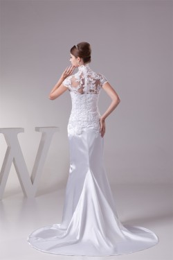 Trumpet/Mermaid High Neck Lace Silk like Satin Fine Netting Wedding Dresses 2030400
