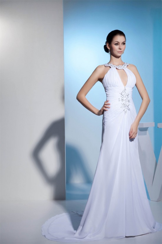 Sheath/Column Spaghetti Straps Beaded Chiffon Wedding Dresses 2030401 Sheath/Column Spaghetti Straps Beaded Chiffon Wedding Dresses 2030401