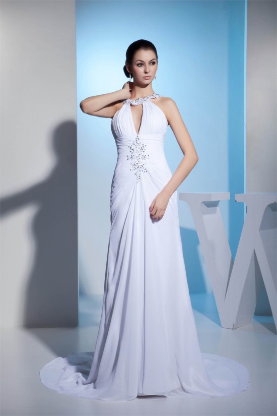 Sheath/Column Spaghetti Straps Beaded Chiffon Wedding Dresses 2030401 Sheath/Column Spaghetti Straps Beaded Chiffon Wedding Dresses 2030401
