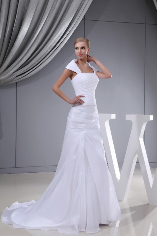 Sleeveless Square Sheath/Column Satin Organza Sweet Wedding Dresses 2030408