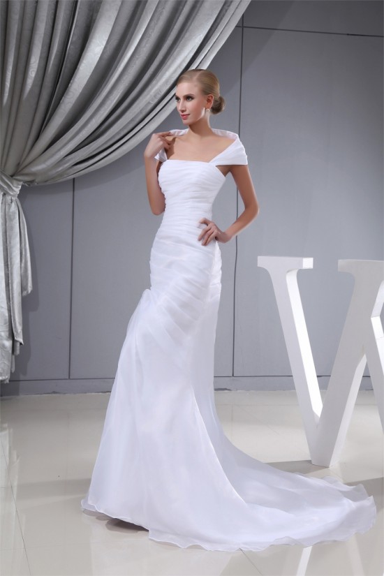 Sleeveless Square Sheath/Column Satin Organza Sweet Wedding Dresses 2030408