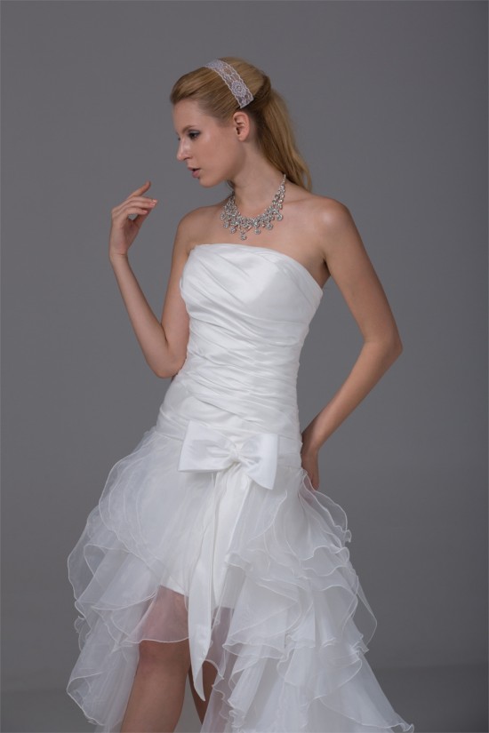 A-Line Satin Organza Taffeta Sleeveless Strapless Wedding Dresses 2030410